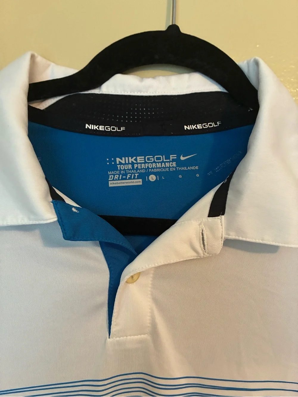 Nike White Polo with Blue Stripe and Side Panels